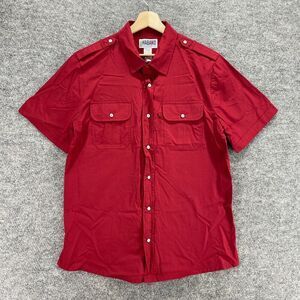 Haband Shirt Men M Medium Red Button Up Collared Cotton Short Sleeve Pockets